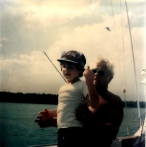 My grandfather, a"h, and me on his boat